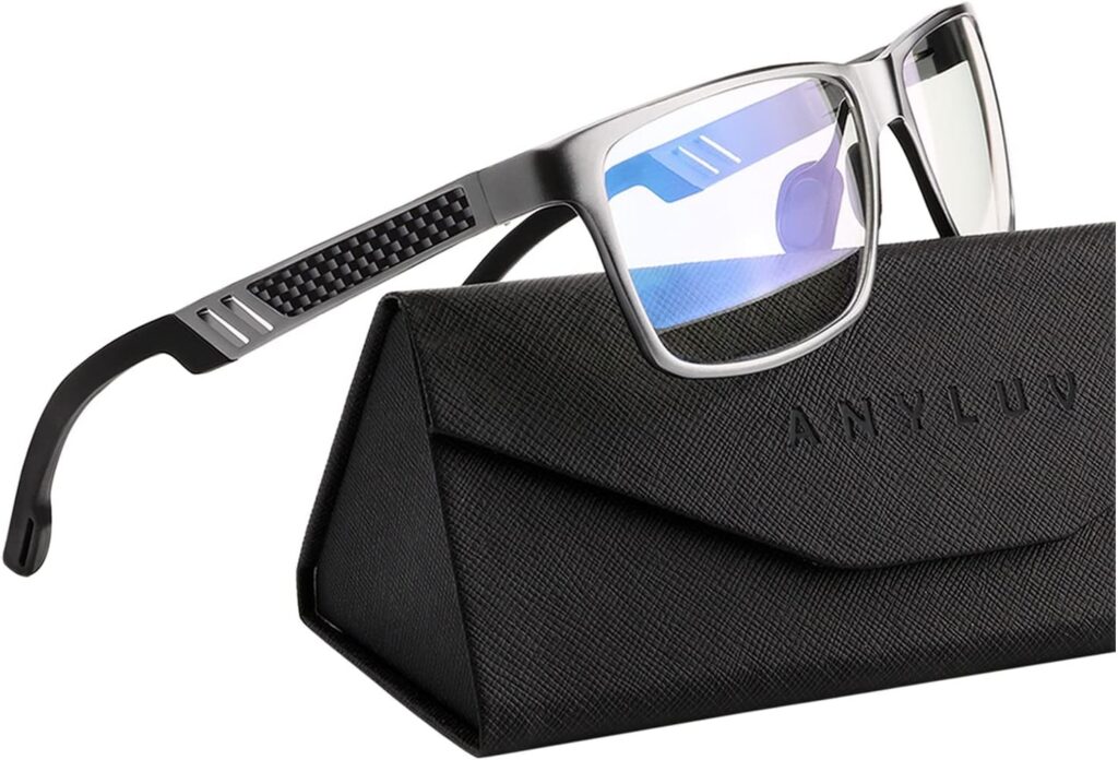 ANYLUV Blue Light Blocking Glasses Men Computer Gaming Glasses Lightweight Al-Mg Metal Anti Eyestrain UV400 Clear Lens Eye Protection