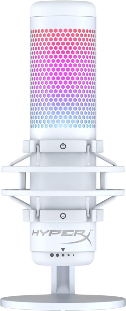 HyperX QuadCast S – RGB USB Condenser Microphone for PC, PS5, Mac, Anti-Vibration Shock Mount, 4 Polar Patterns, Pop Filter, Gain Control, Gaming, Streaming, Podcasts, Twitch, YouTube, Discord White