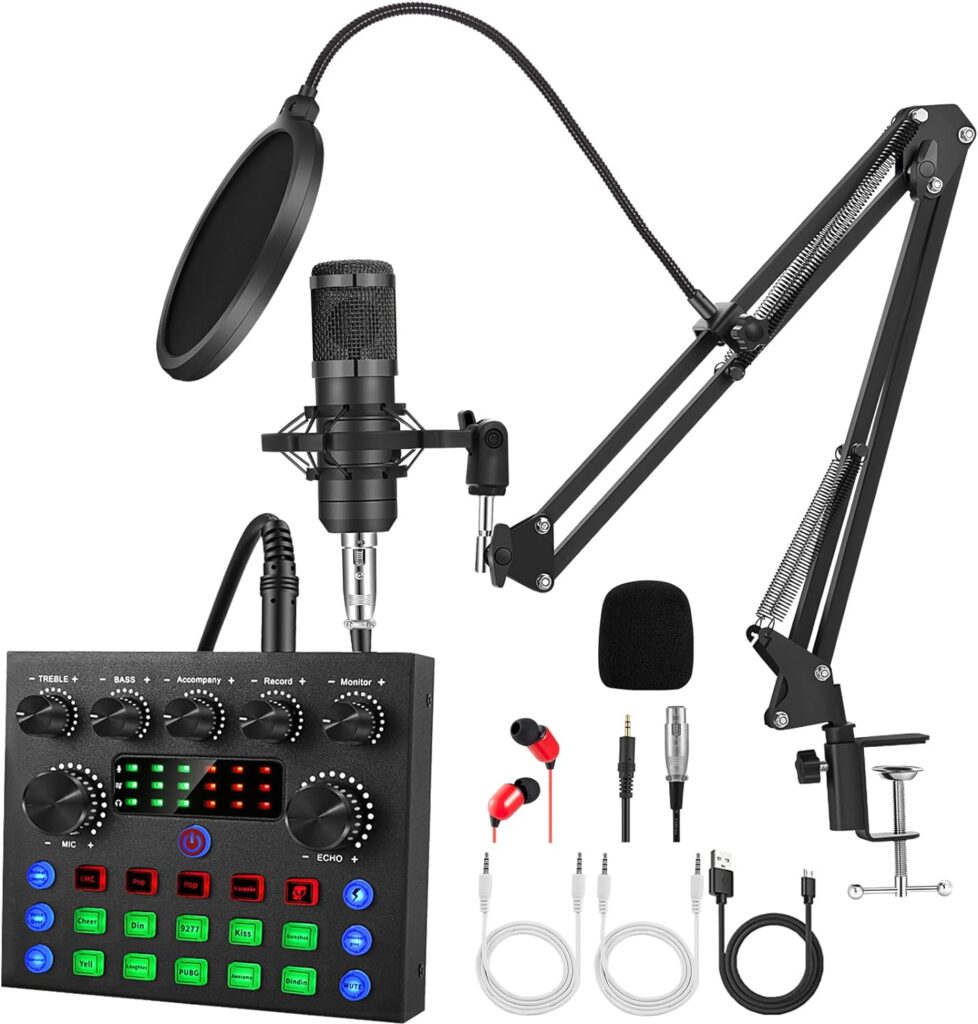Podcast Equipment Bundle, ALPOWL Audio Interface with Cardioid Designer BM800 Mic for Gamer and All-In-One DJ Mixer, perfect for Live Streaming, Singing, YouTube, Gaming (Black)