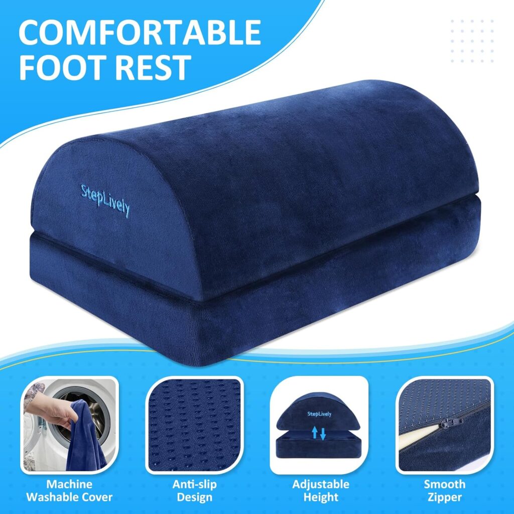 StepLively Foot Rest for Under Desk at Work, Comfortable Foot Stool with 2 Adjustable Heights, Footrest with Washable Cover, for Back  Hip Pain Relief, Suitable for Office, Home and Car (Black)