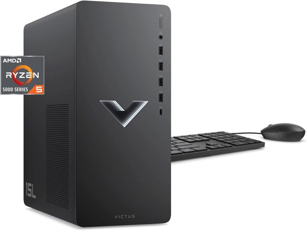 HP 2023 Victus 15L Gaming Desktop PC, AMD 6-Core Ryzen 5600G Processor (Up to 4.4 GHz), 32GB RAM, 1TB NVMe, AMD Radeon RX6400, Mouse and Keyboard, Win 11 Home, Mica Silver, with HDMI Accessory