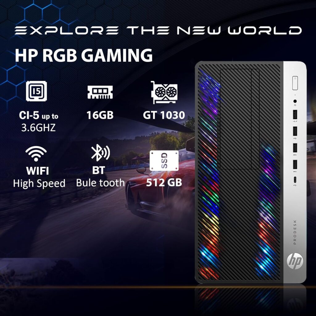 HP RGB Gaming Desktop Computer, Intel Quad Core I5-6500 up to 3.6GHz, GeForce GT 1030 2G, 16GB DDR4, 512G SSD, RGB Keyboard  Mouse, 600M WiFi  Bluetooth 5.0, Win 10 Pro (Renewed)