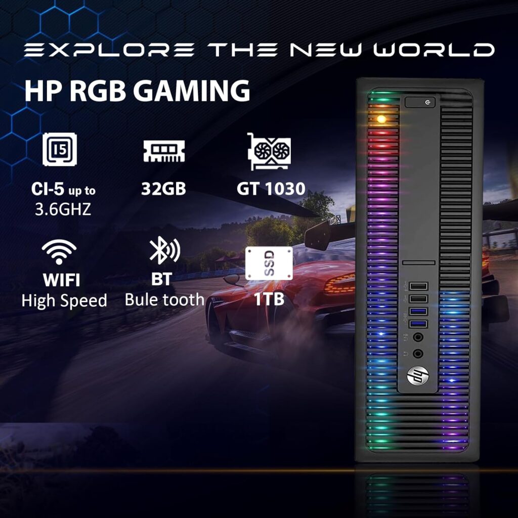 HP RGB Gaming Desktop Computer, Intel Quad Core I5-6500 up to 3.6GHz, GeForce GT 1030 2G, 32GB DDR4, 1T SSD, RGB Keyboard  Mouse, 600M WiFi  Bluetooth, Win 10 Pro (Renewed)