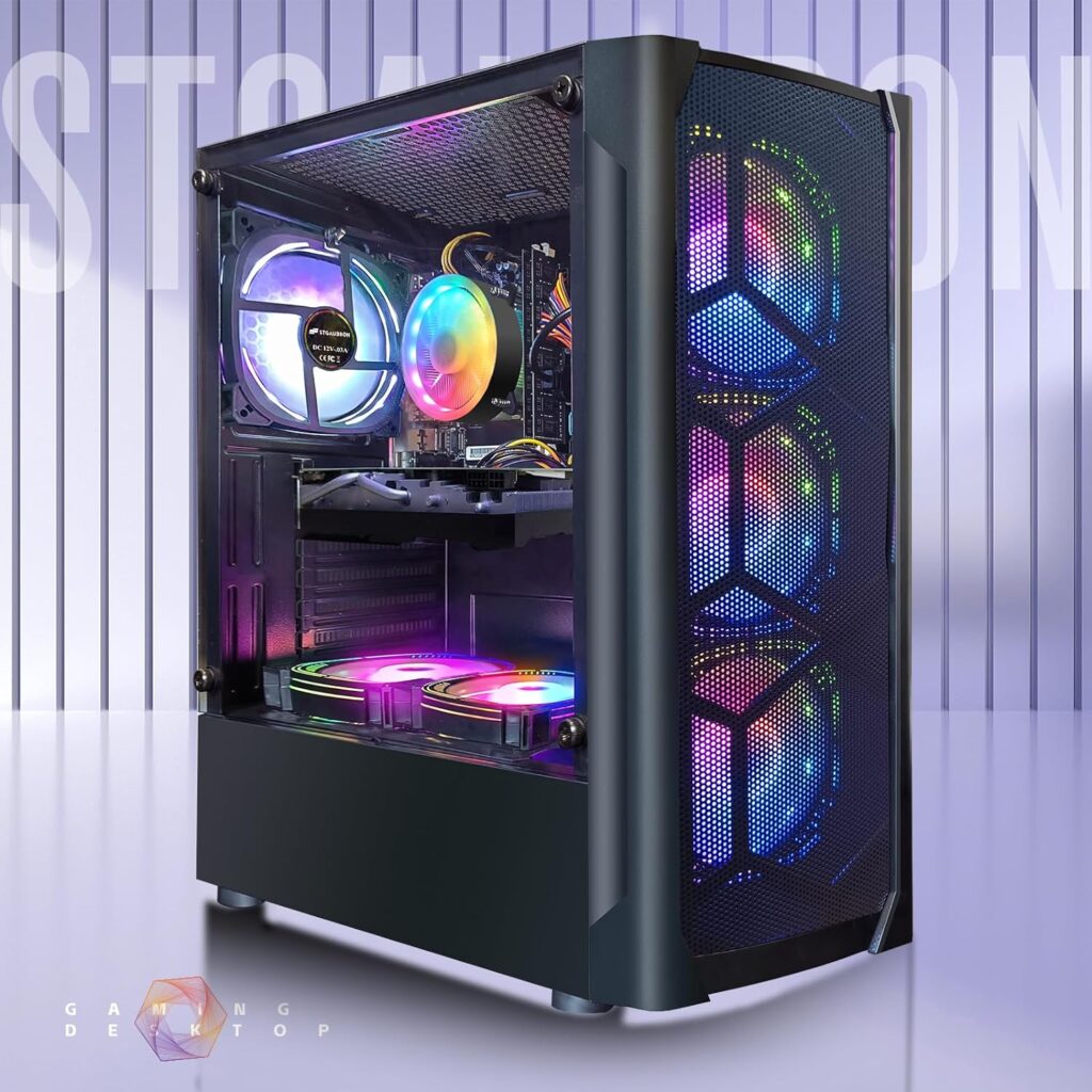 STGAubron Gaming Desktop PC, Intel Core I5 3.3Ghz up to 3.7Ghz, AMD Radeon RX 550 4G GDDR5, 16G Ram, 512G SSD, WiFi, BT 5.0, RGB Fan x 3, RGB Keybaord  Mouse, RGB Mouse Pad, W10H64