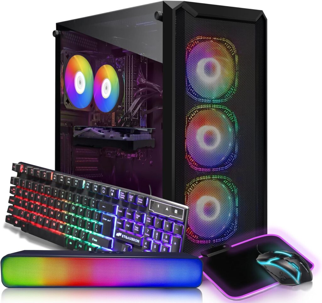 STGAubron Gaming Desktop PC, Intel Core I5 3.3Ghz up to 3.7Ghz, AMD Radeon RX 550 4G GDDR5, 16G Ram, 512G SSD, WiFi, BT 5.0, RGB Fan x 3, RGB Keybaord  Mouse, RGB Mouse Pad, W10H64