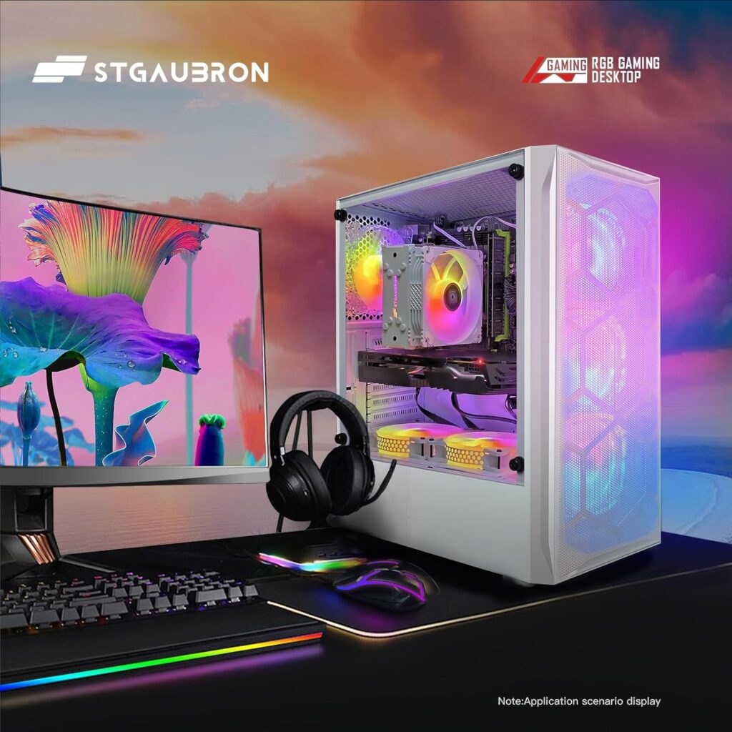 STGAubron Gaming Desktop PC, Intel Xeon E5 2.5G up to 3.3G, 32G DDR3, 1T SSD, Radeon RX 590 8G GDDR5, 600M WiFi, BT 5.0, RGB Fan x 6, RGB Keyboard  Mouse  Mouse Pad, W10H64