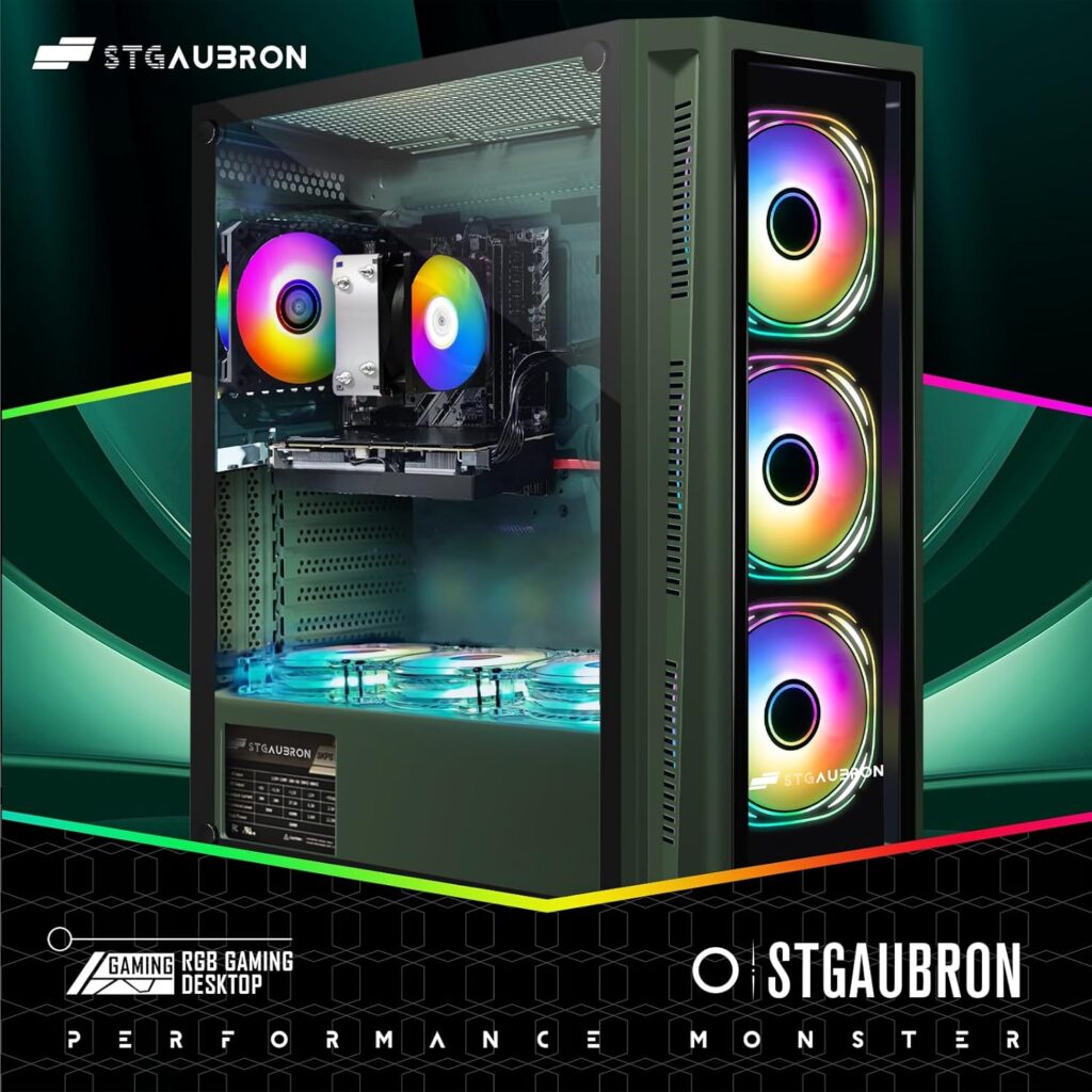 STGAubron Gaming Desktop PC,AMD Ryzen 7 5700X up to 4.6G,32G DDR4,GeForce RTX 3060 Ti 8G GDDR6,1T SSD,WiFi,BT 5.0,RGB Fan x 7,RGB KeyboardMouseMouse Pad,RGB BT Sound Bar,RGB BT Gaming Mic,W11H64