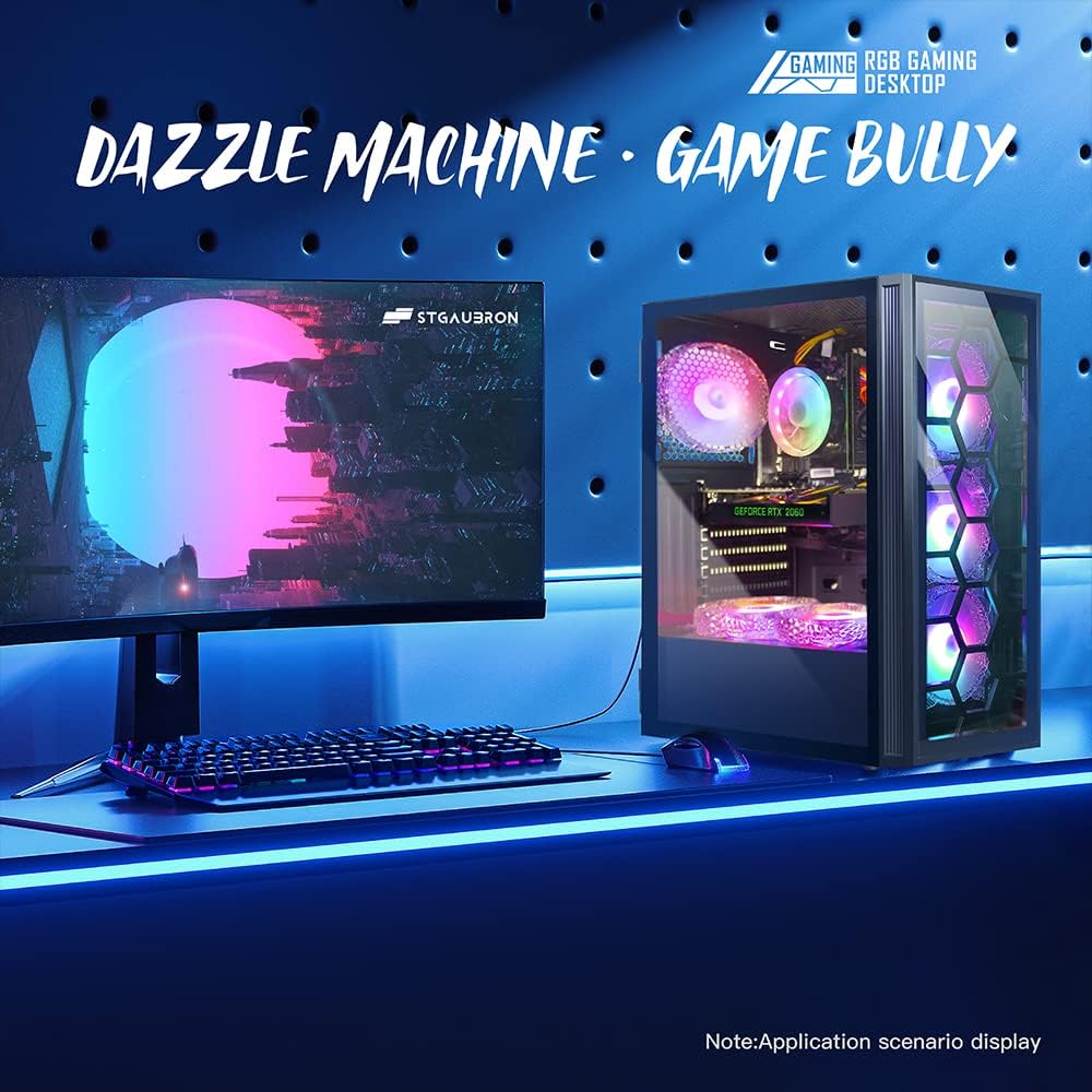 STGAubron Gaming Desktop PC,Intel Core I7 3.4 GHz up to 3.9 GHz,GeForce RTX 2060 6G GDDR6,16G RAM,512G SSD,WiFi,BT 5.0,RGB Fanx6,RGB KeyboardMouse,RGB Mouse Pad,RGB BT Sound Bar,W10H64