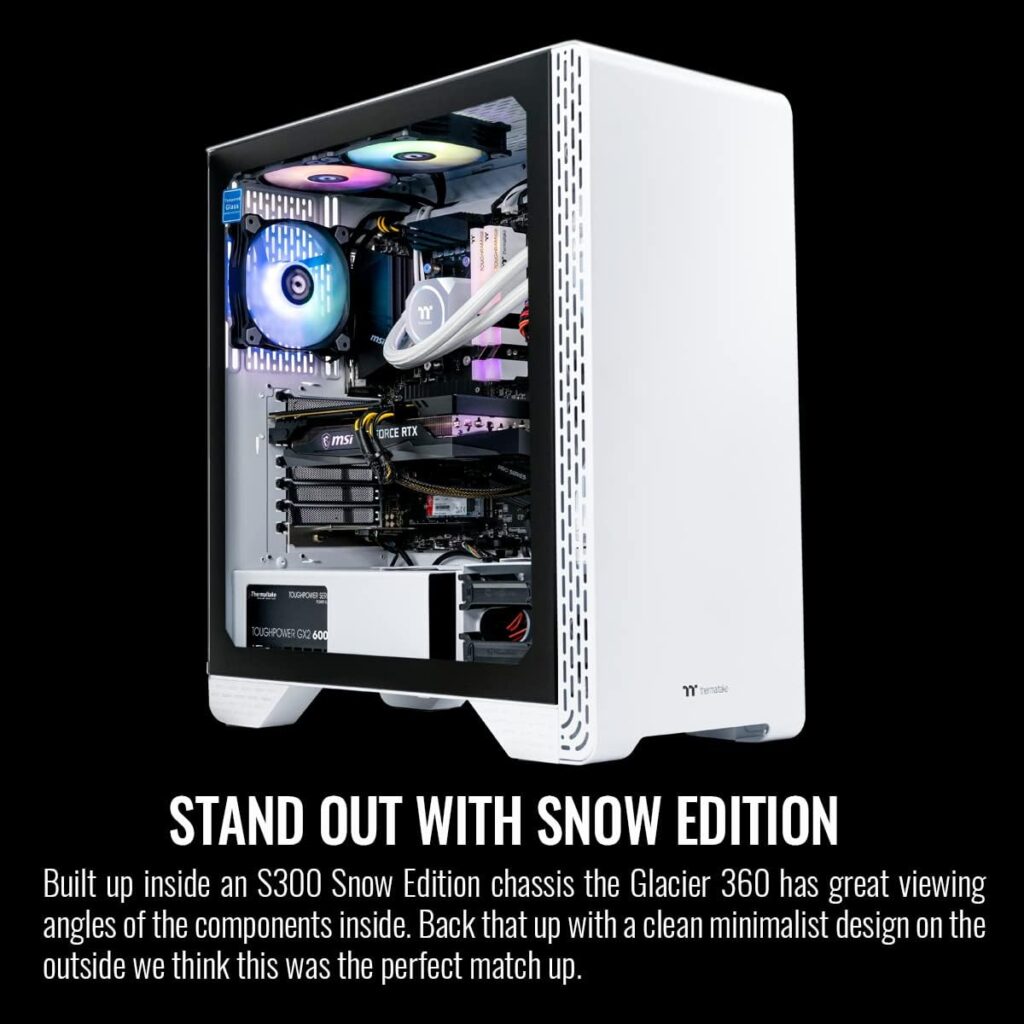 Thermaltake Glacier 360 Liquid-Cooled PC (AMD Ryzen 5 5600X, RTX 3060, 16GB 3600Mhz DDR4 ToughRAM RGB Memory, 1TB NVMe M.2, WiFi, Win 10 Home) Gaming Desktop Computer S3WT-B550-G36-LCS,White